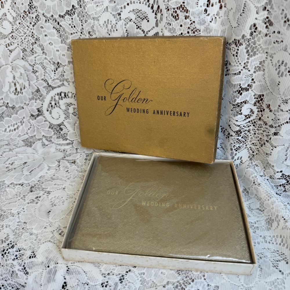 Vintage CR Gibson Our Golden Wedding Anniversary Guest Book Gold Boxed MCM Retro